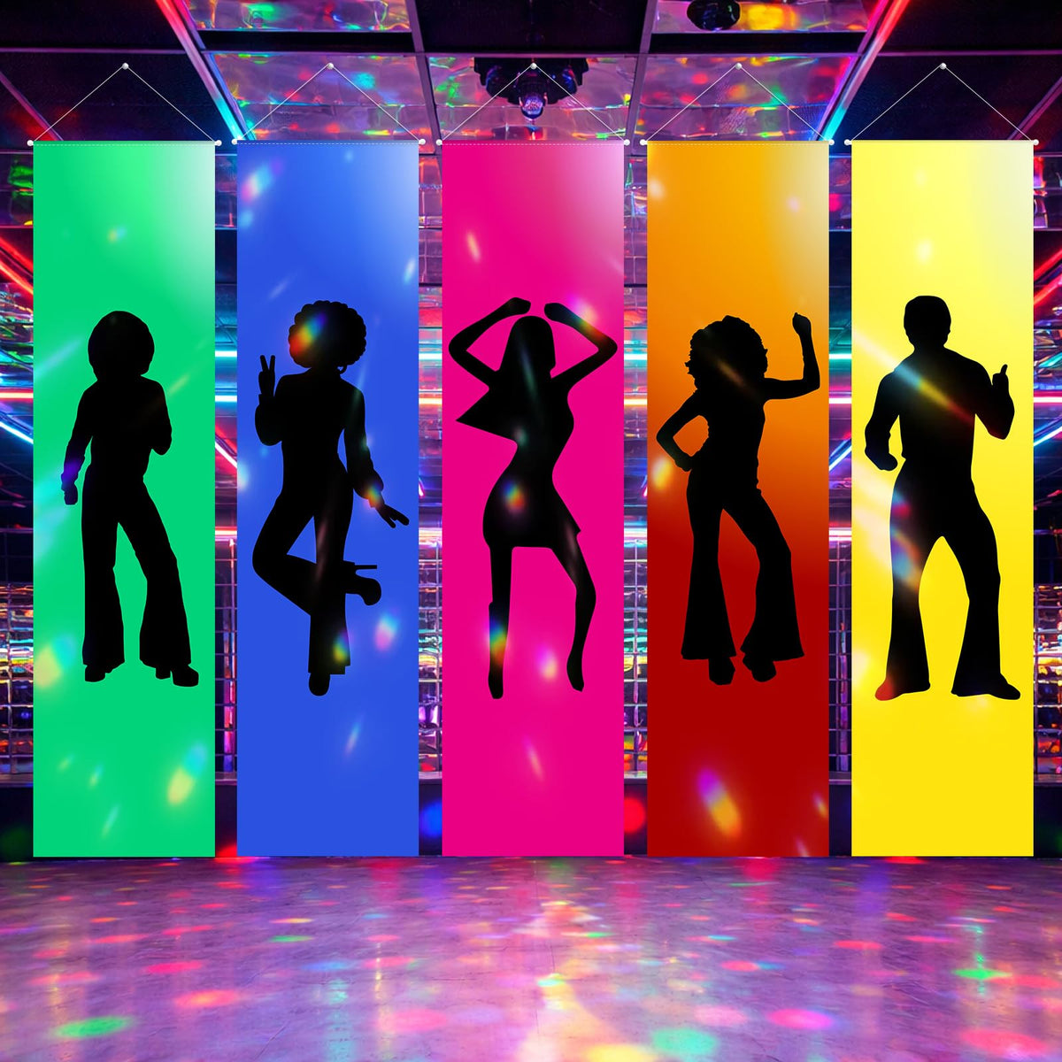 VitalCozy 70s disco banner wall decor enhances indoor party ambiance with vibrant rock neon.