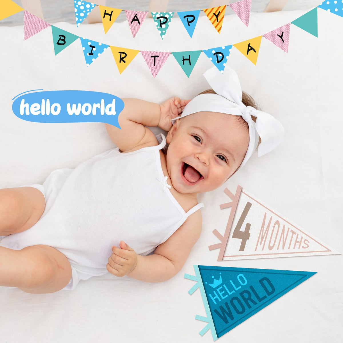 VitalCozy My First Birthday pennant flags celebrate baby's first year in photos.