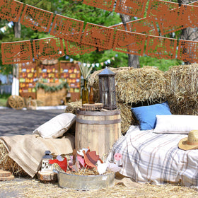 VitalCozy packaging-ready brown banner to showcase value-packed party decorations.
