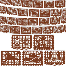 VitalCozy Western Cowboy paper-cut banner with long rope setup for festive outdoor celebrations.
