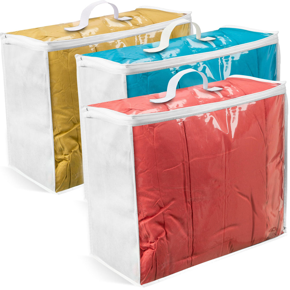 VitalUp blanket storage bag with clear front helps identify king-size linens at a glance.