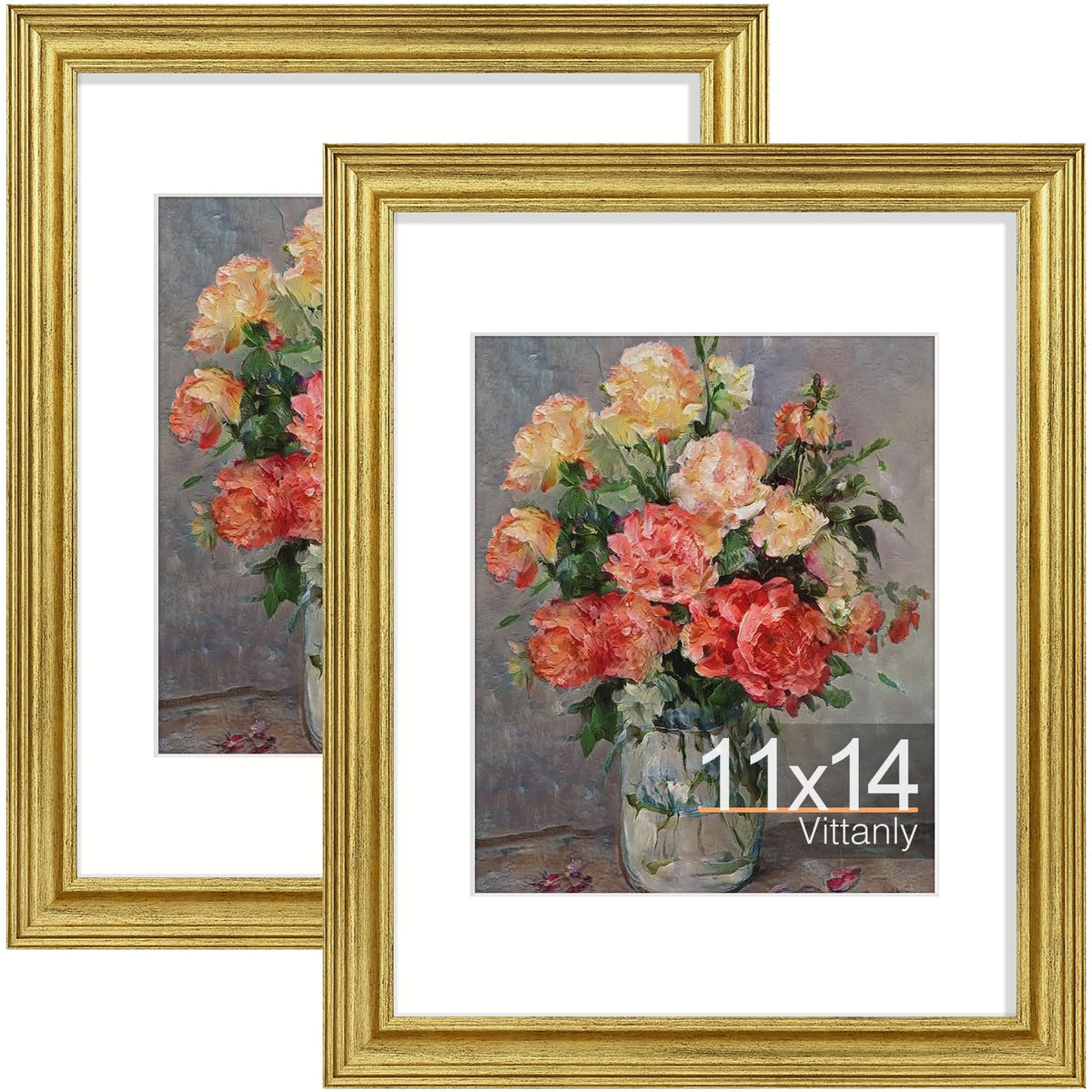 Vittanly 11x14 ornate gold frame on wall display, two-pack for elegant gallery displays.