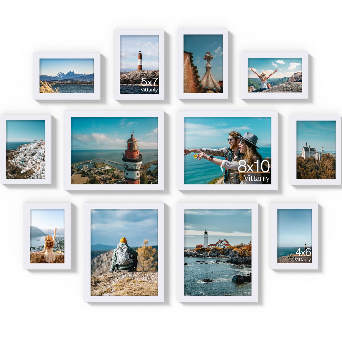 Vittanly 12-pack collage frames front view for versatile wall display.