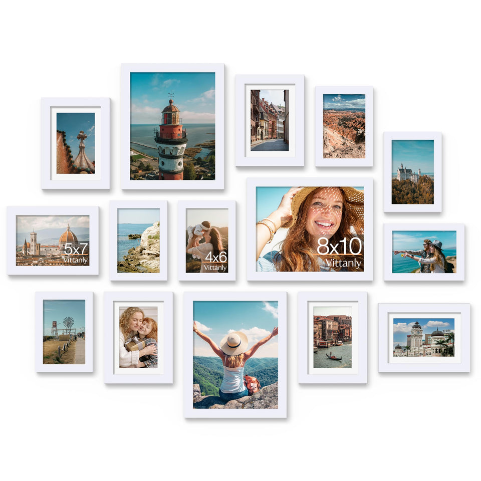 Vittanly 15-pack multi-size frames arranged for wall display.