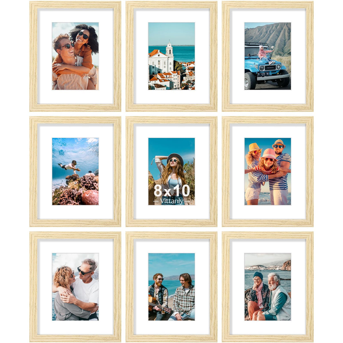 Vittanly 8x10 frames with plexiglass front for crystal-clear photo display.