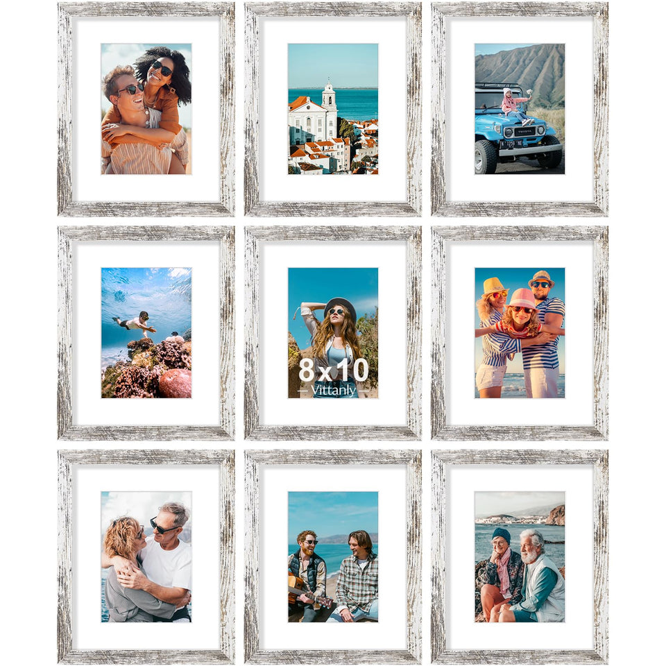 Vittanly 8x10 frame set with mat displaying 5x7 photos for a wall gallery