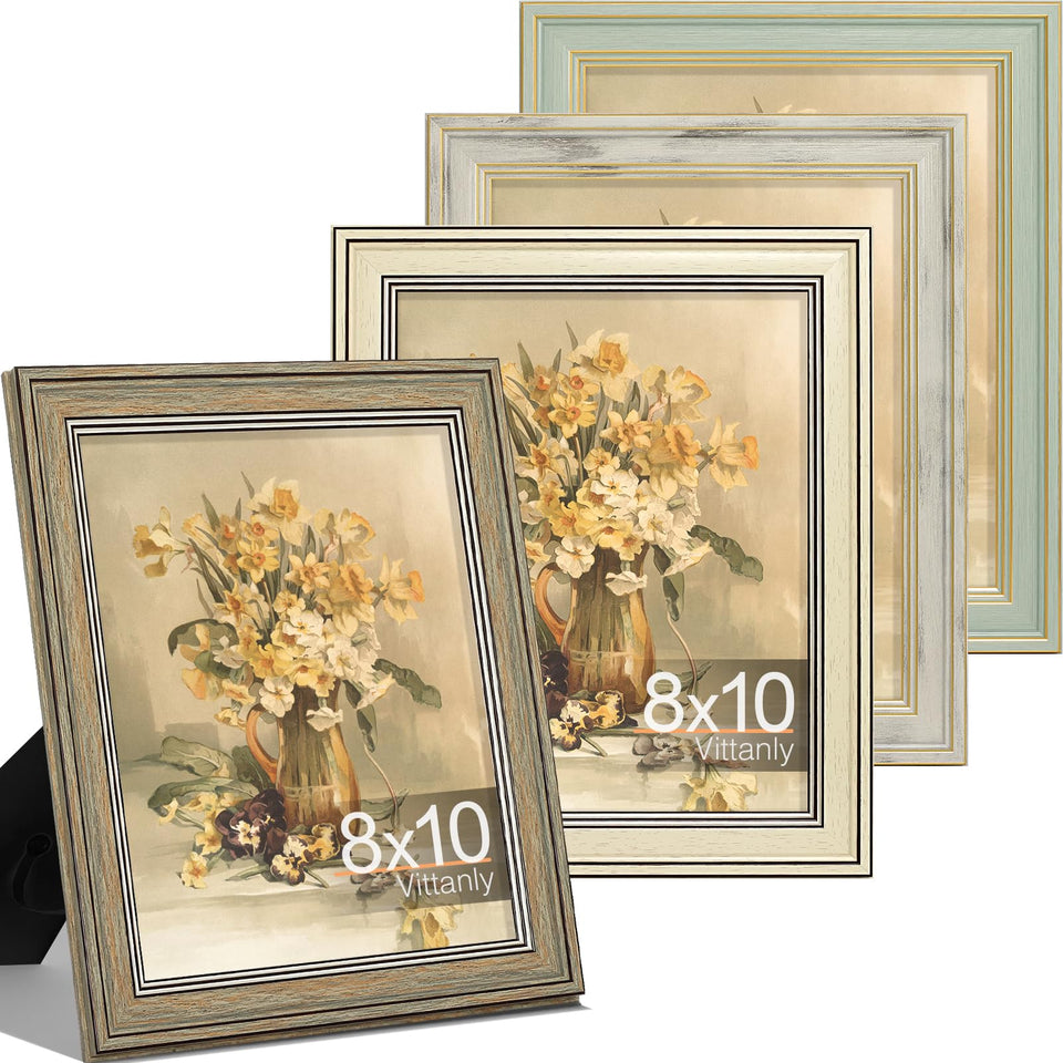 Vittanly 8x10 frame set with white mats for neat 5x7 photo displays.