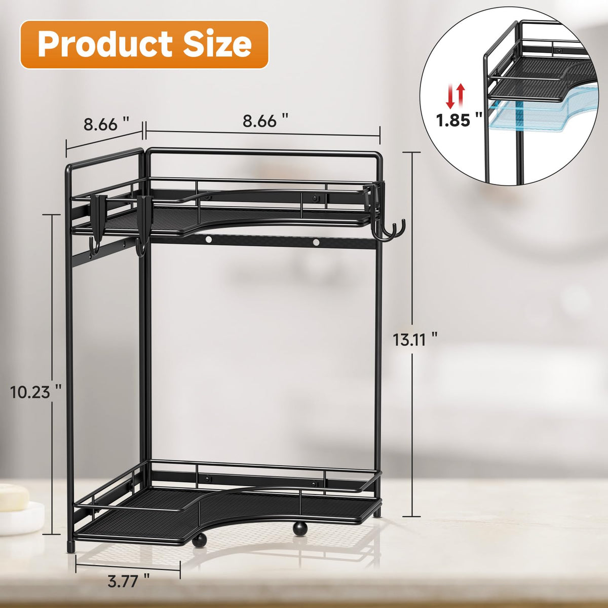 Versatile VITVITI organizer usable in kitchen and bathroom setups.