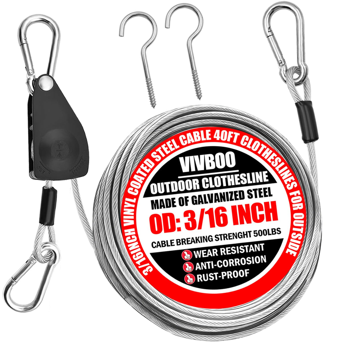 VIVBOO 40ft clothes line outdoors with wire rope for durable outdoor drying.