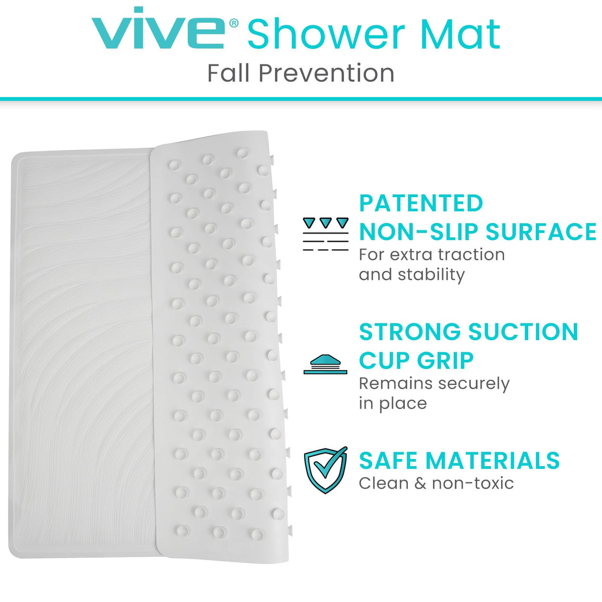 Vive Shower Mat suction cups closeup demonstrates secure grip on tub surfaces