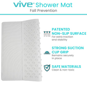 Vive Shower Mat suction cups closeup demonstrates secure grip on tub surfaces