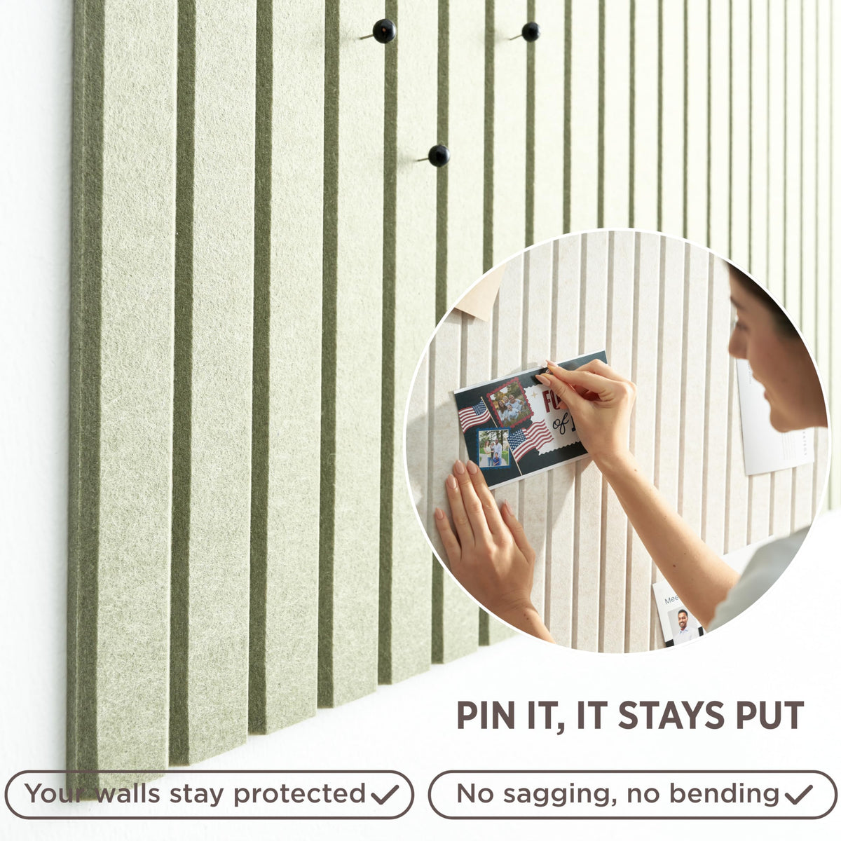 VIVELDA Sage tiles demonstrate easy installation with adhesive tabs—no wall damage.