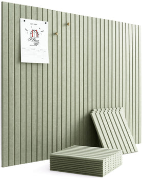 VIVELDA Sage large bulletin board tiles assembled to form a customizable wall layout.