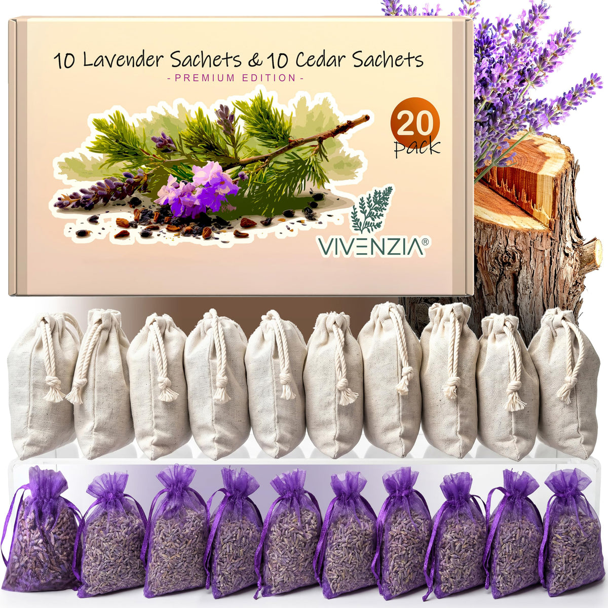 VIVENZIA cedar sachets in a drawer for natural freshness