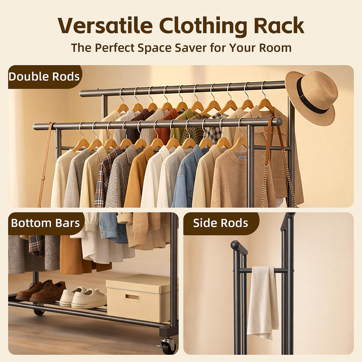 ViviDreamore bottom bars offer a sturdy base for shoes and small storage.