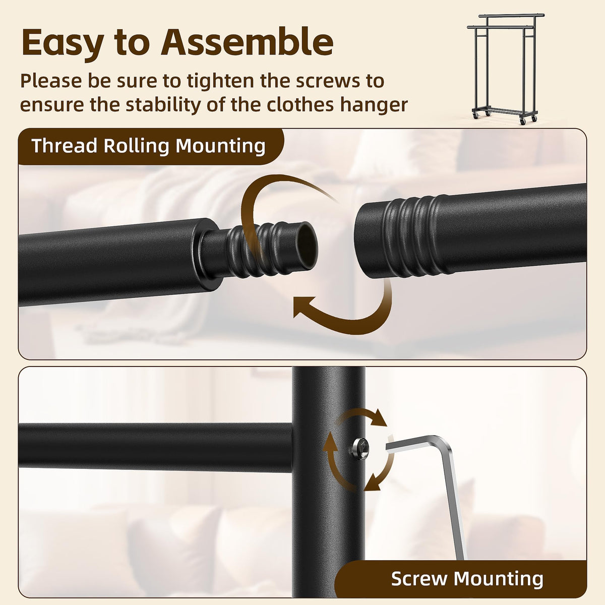 ViviDreamore lockable wheels keep the rack in place during use.