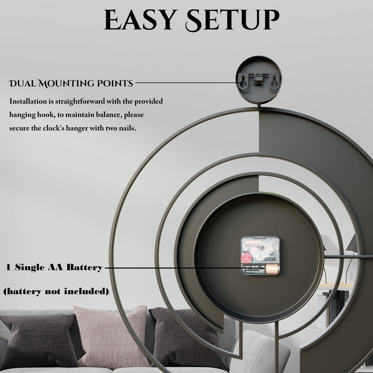 VIVIFLYSE 22-inch wall clock fits large walls with balanced presence