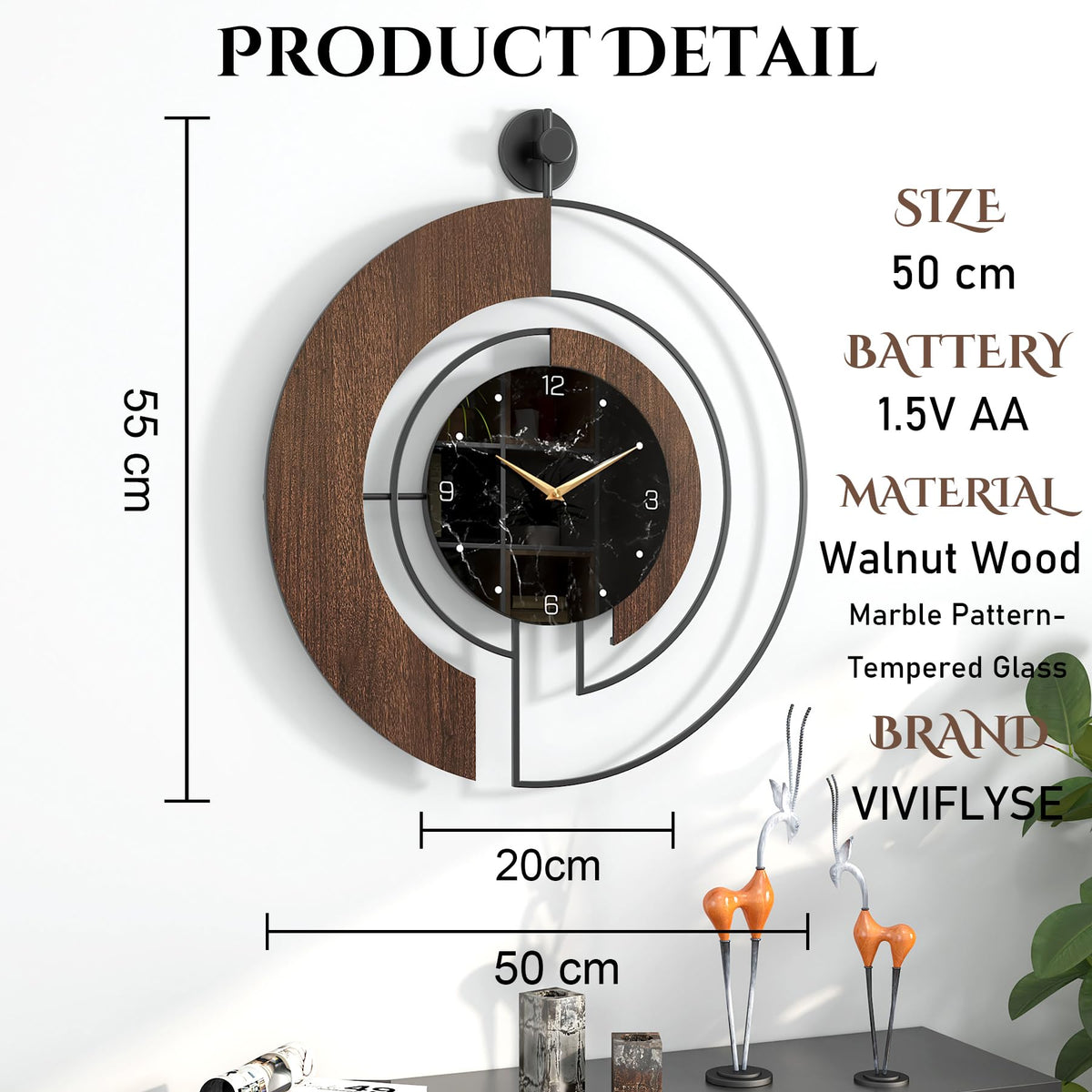 VIVIFLYSE large wood metal frame clock provides a sturdy focal point for living spaces