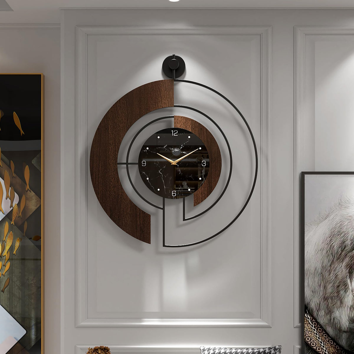 VIVIFLYSE walnut-marble dial clock face adds modern elegance to any wall