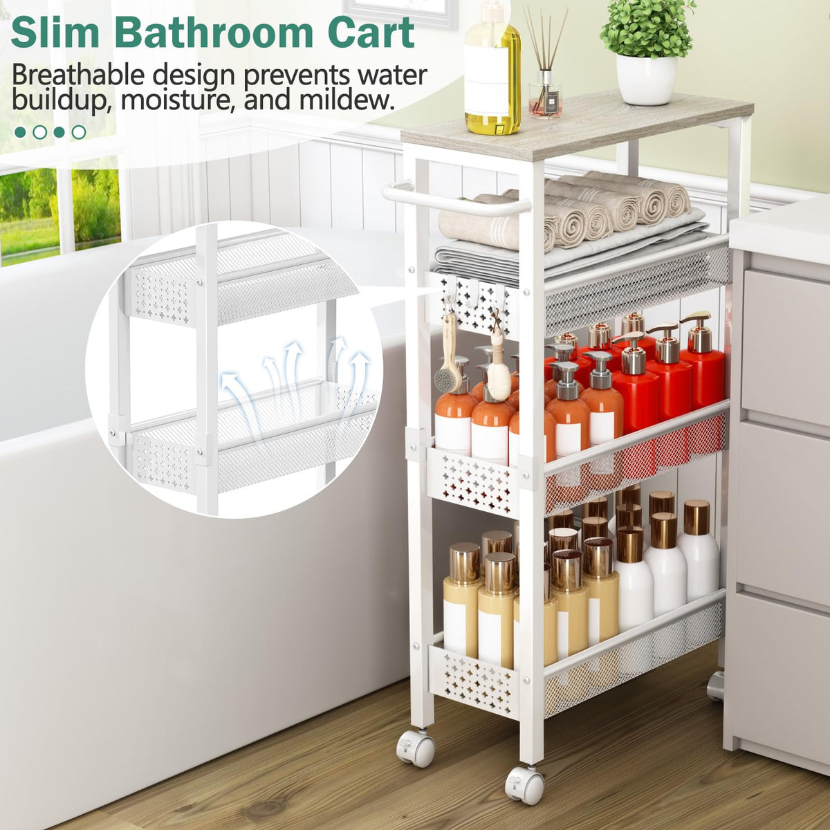 Vivihomety Slim Cart 4-tier design providing accessible storage in tight areas