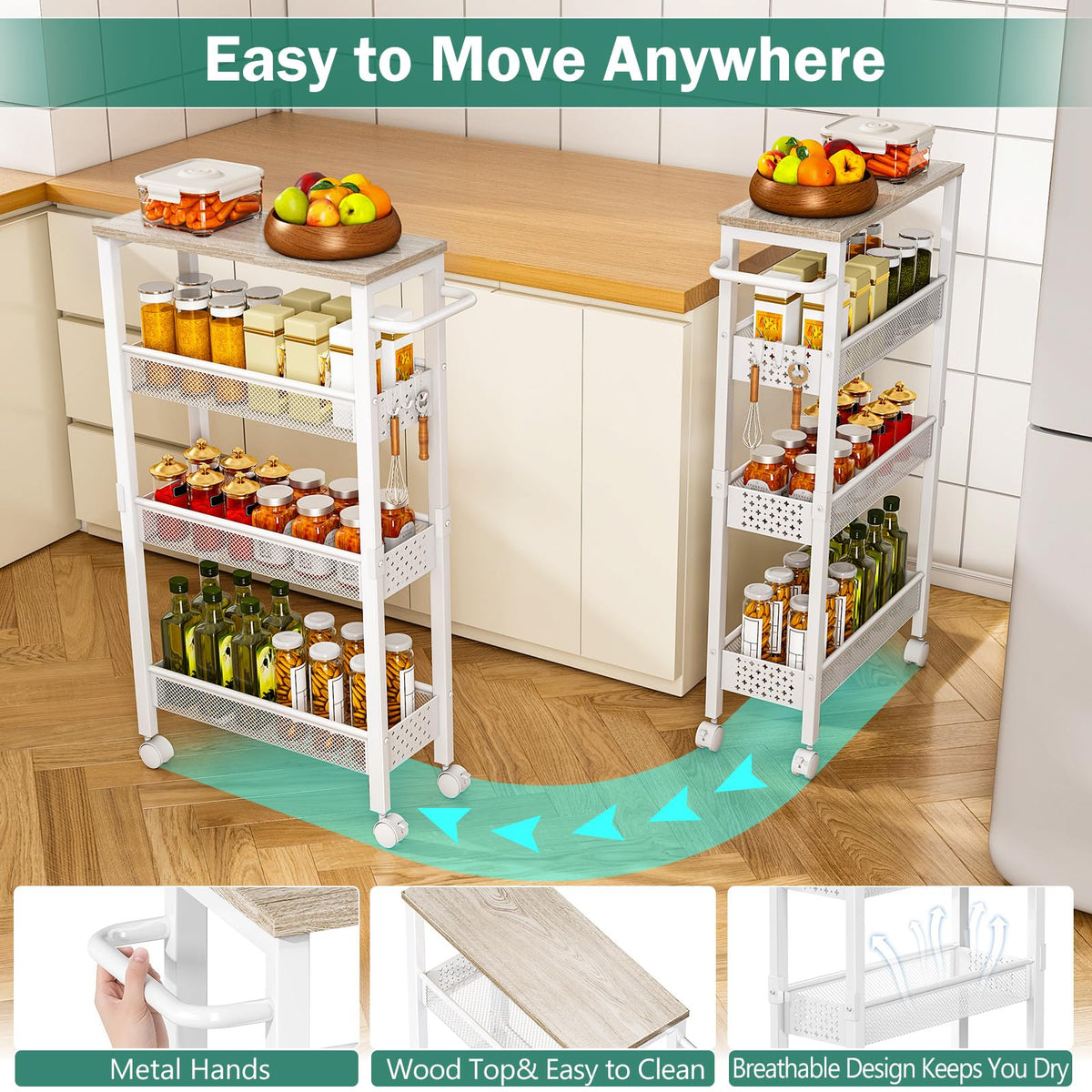 Vivihomety Guardrails keep items secure on the narrow-space cart
