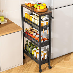 Vivihomety utility slim cart with wood top in a sleek kitchen, space-saving storage.