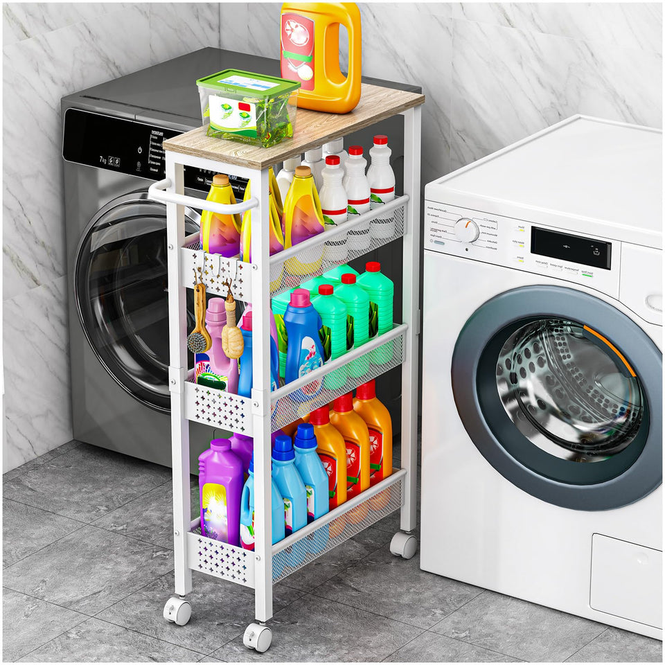 Vivihomety Utility Slim Cart wood top for stylish kitchen storage