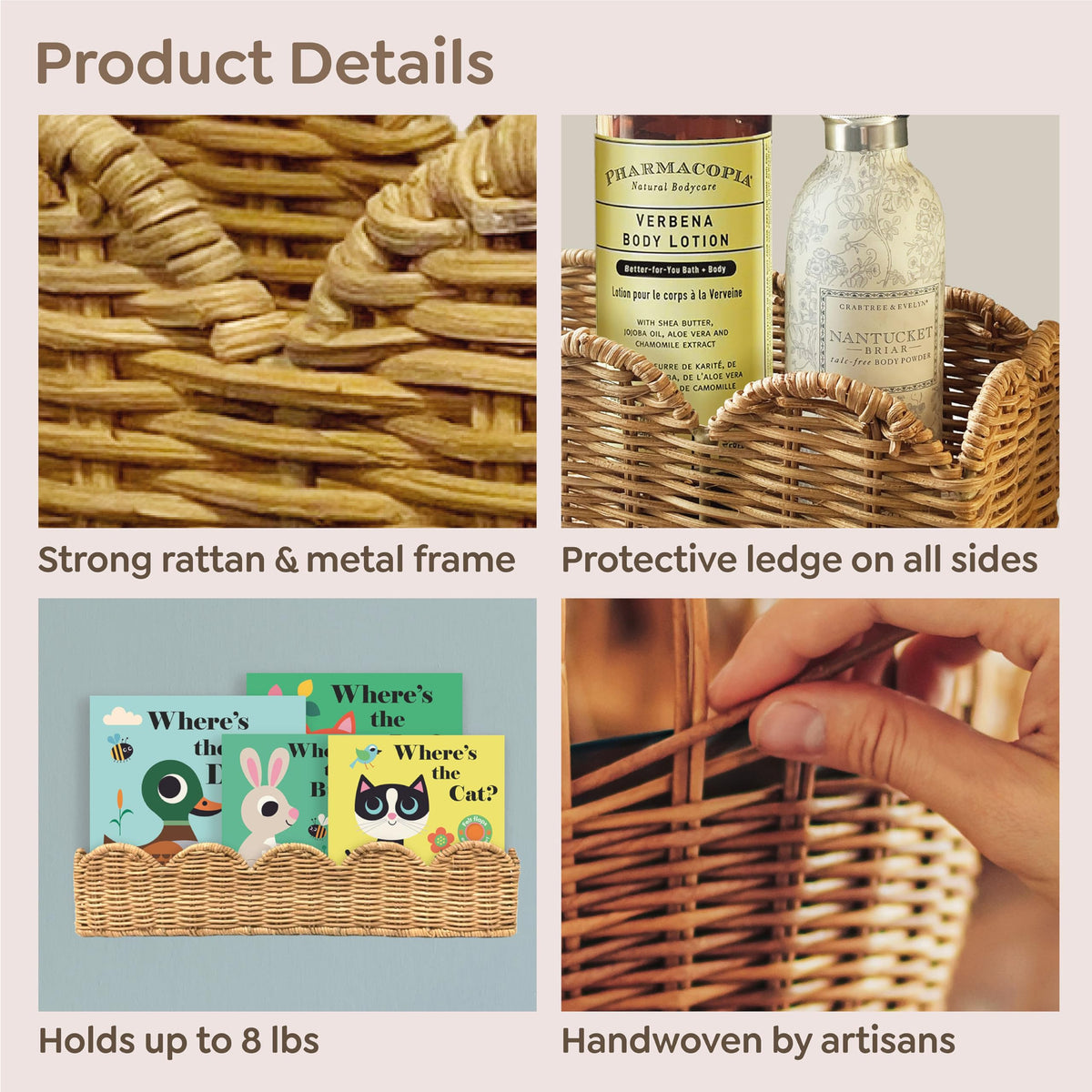 VIVIKA artisanal rattan wall shelf in natural tone for chic organization