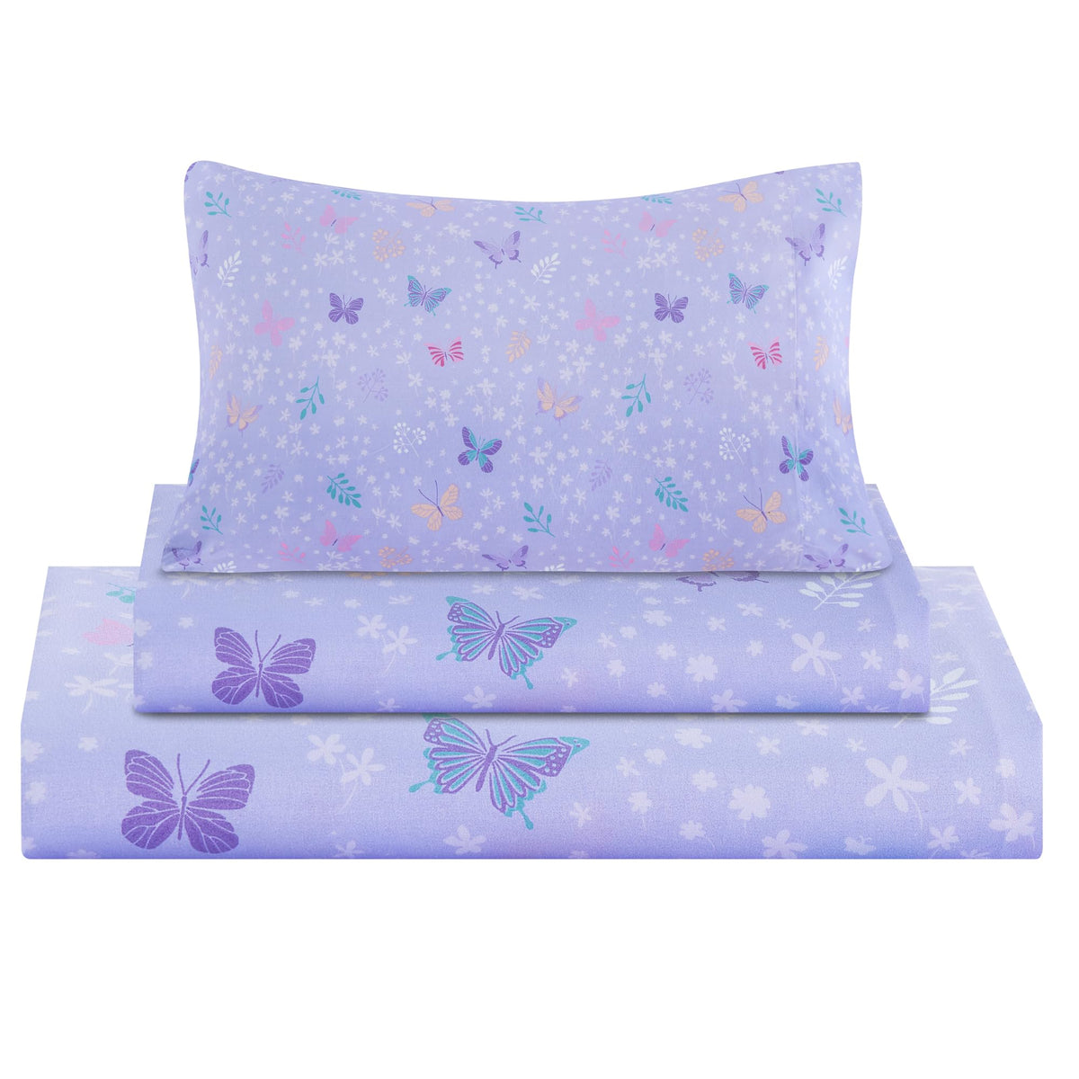 Viviland butterfly floral twin sheet set on bed showing cozy design
