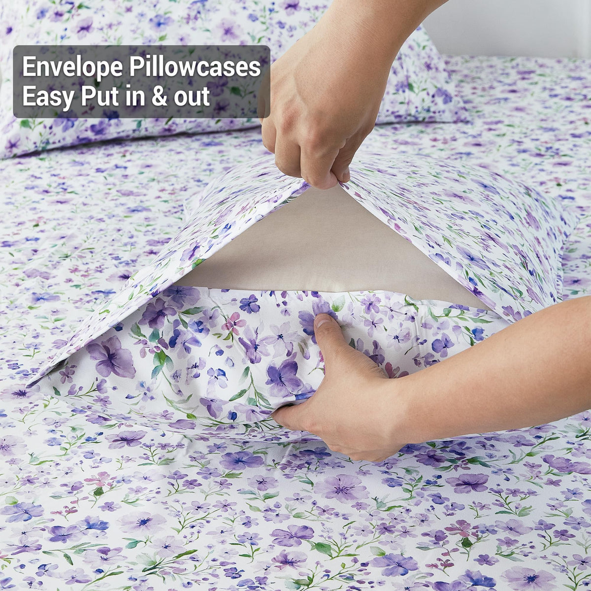 Viviland Floral Queen Sheet Set bedroom scene showcases cozy, inviting sleep ambience.