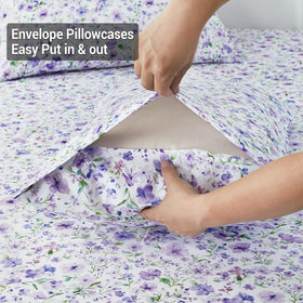 Viviland Floral Queen Sheet Set bedroom scene showcases cozy, inviting sleep ambience.