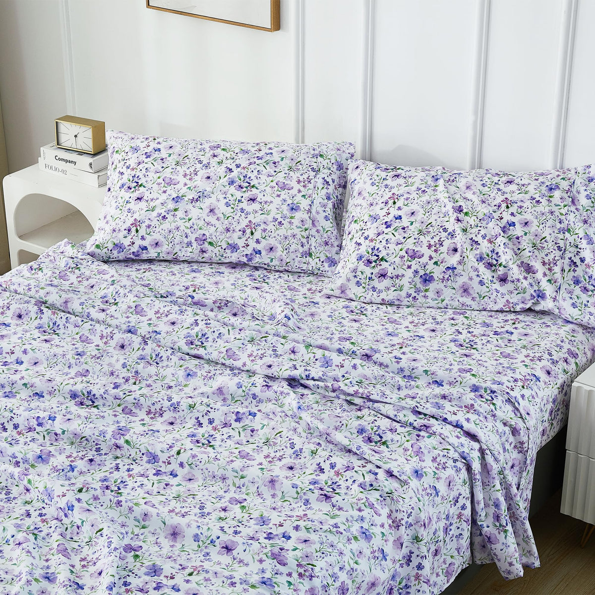 Viviland Floral Queen Sheet Set care instruction suggests easy cold wash and tumble dry.
