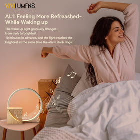 Vivilumens Sunrise Alarm Clock digital display with dual alarms setup