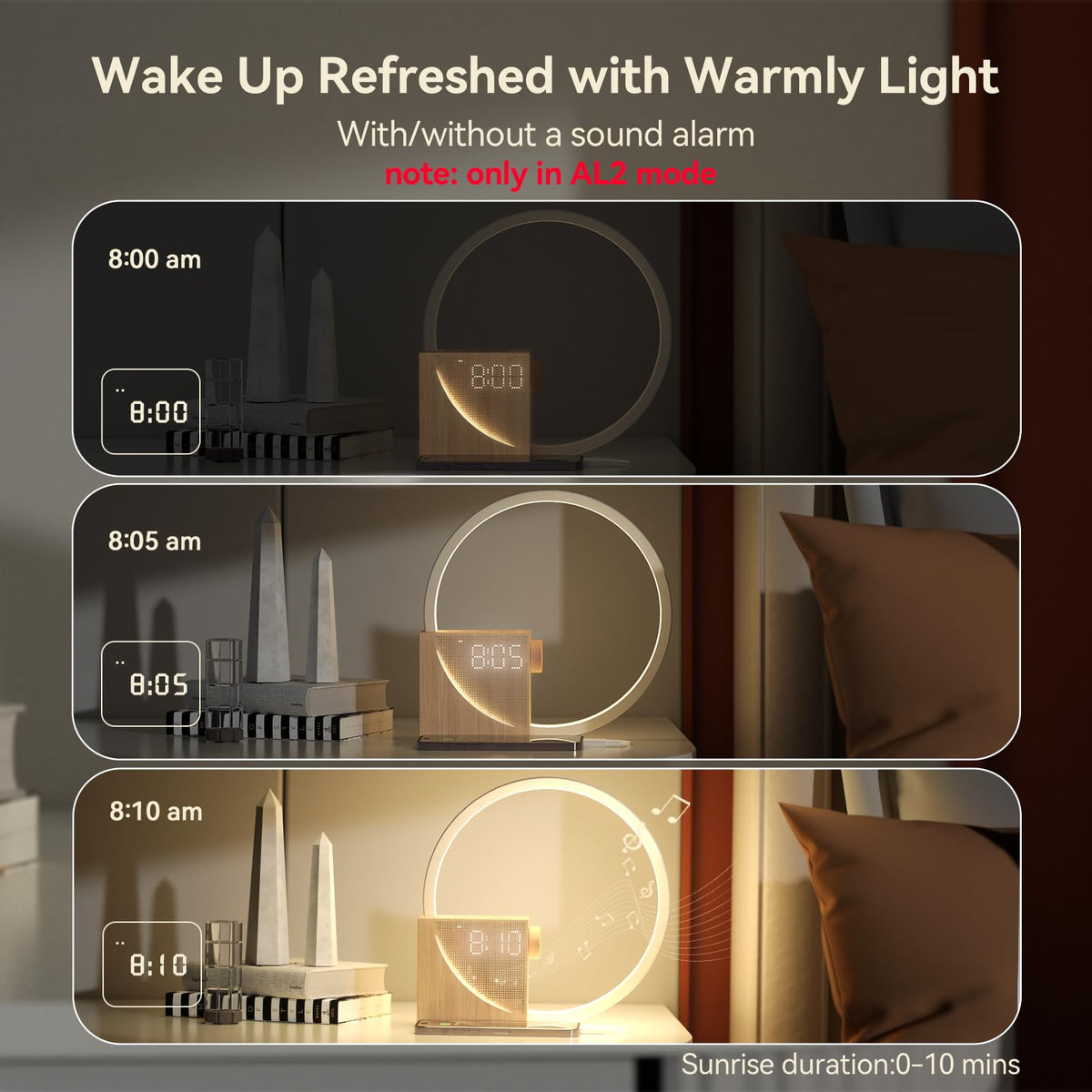 Vivilumens Sunrise Alarm Clock digital display with clear time and brightness