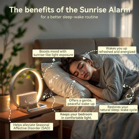Vivilumens Sunrise Alarm Clock wireless charging pad on top for phone power