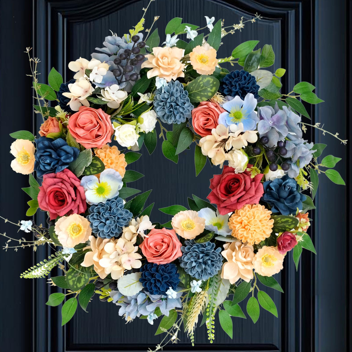 Vivimemo 22 inch Spring Wreath brightens the front door with inviting color