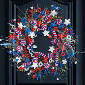 vivimemo 22-inch patriotic wreath front door with red, white, blue stars for welcoming decor
