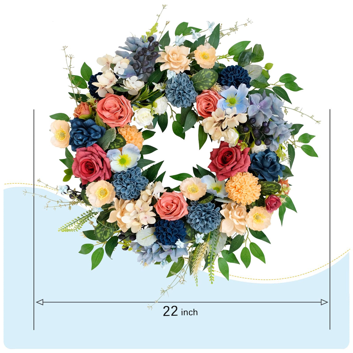 Vivimemo blue and yellow roses with hydrangea provide vibrant seasonal accents