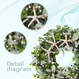 Vivimemo coastal wreath framed on wall or mantel with greenery.