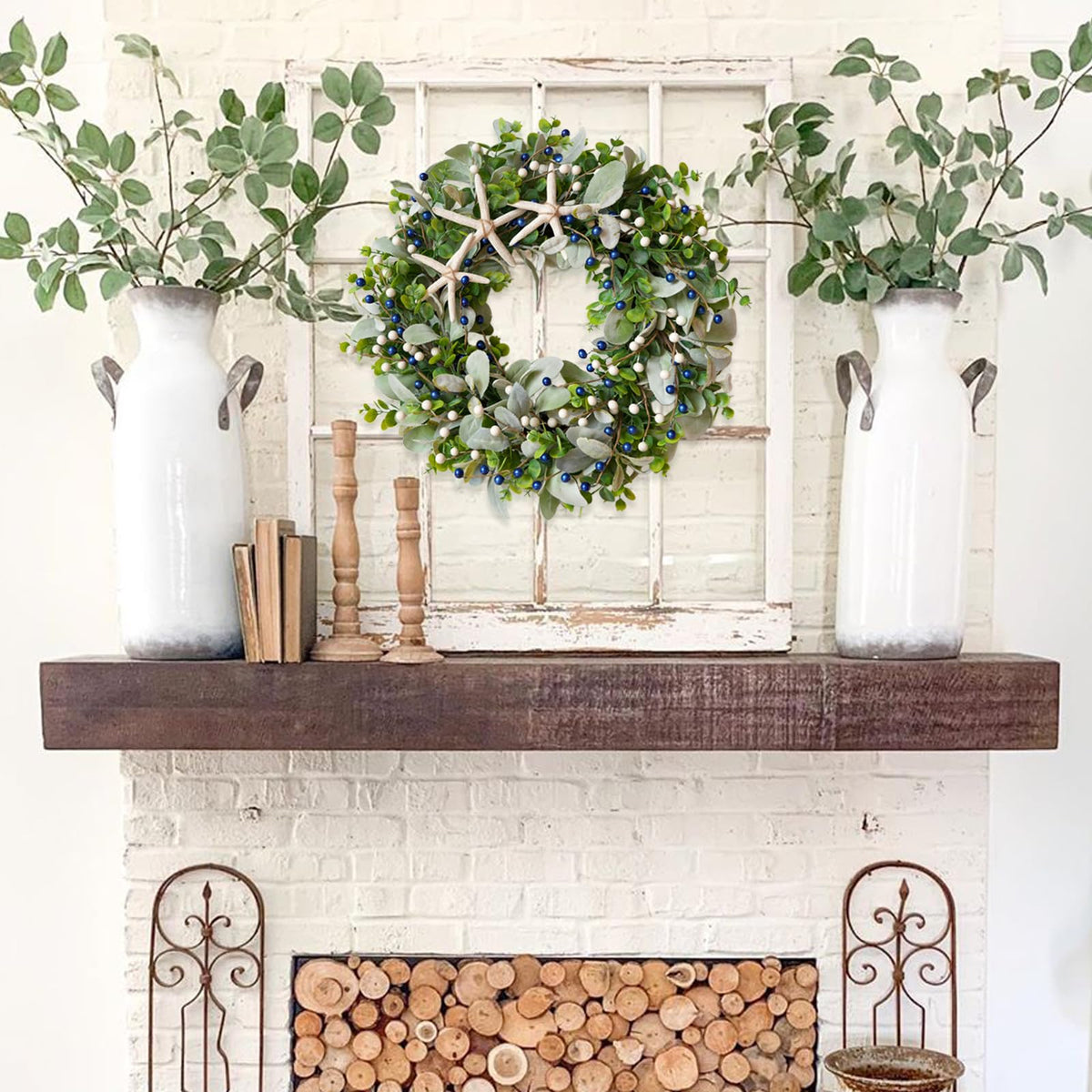 Vivimemo starfish decor wreath in natural tones for beach-inspired decor.