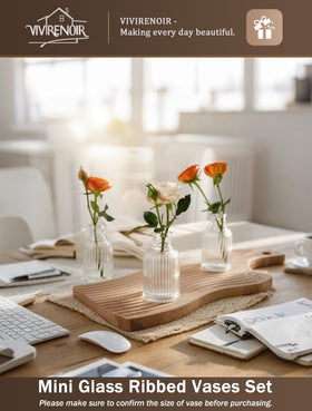VIVIRENOIR glass bud vase set features slim necks for single-stem arrangements.