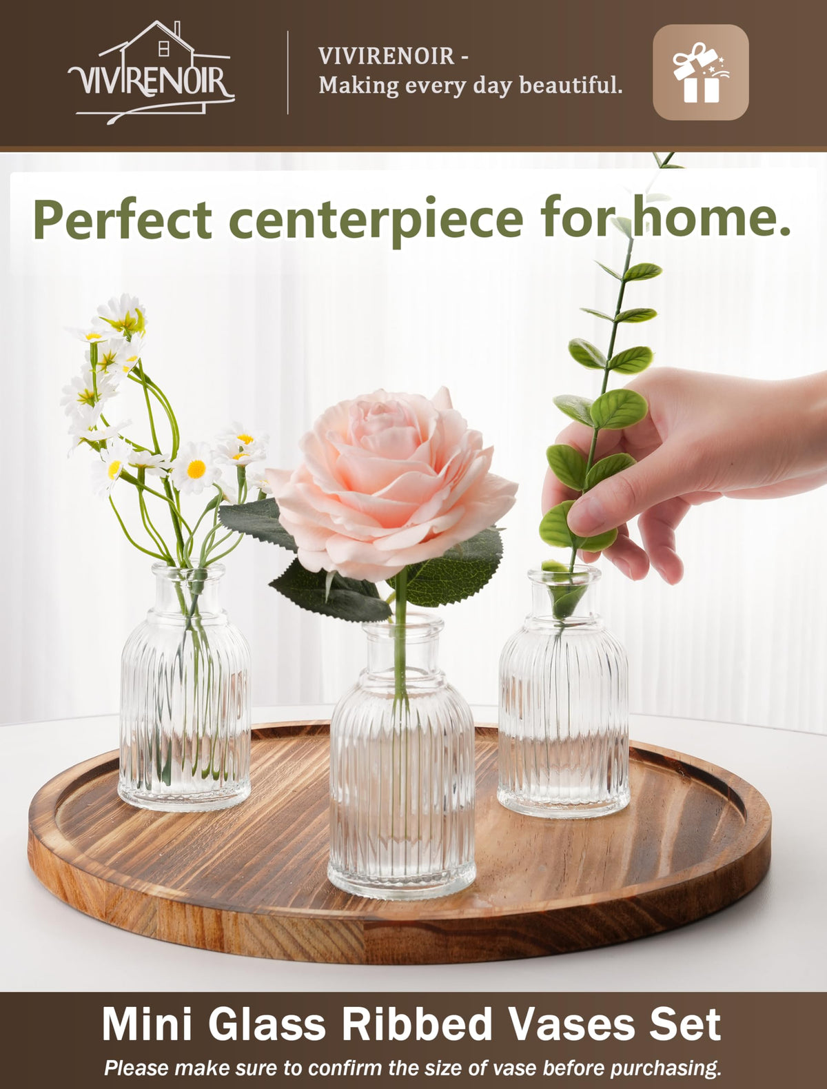 VIVIRENOIR glass bud vase set is durable and chip-resistant.