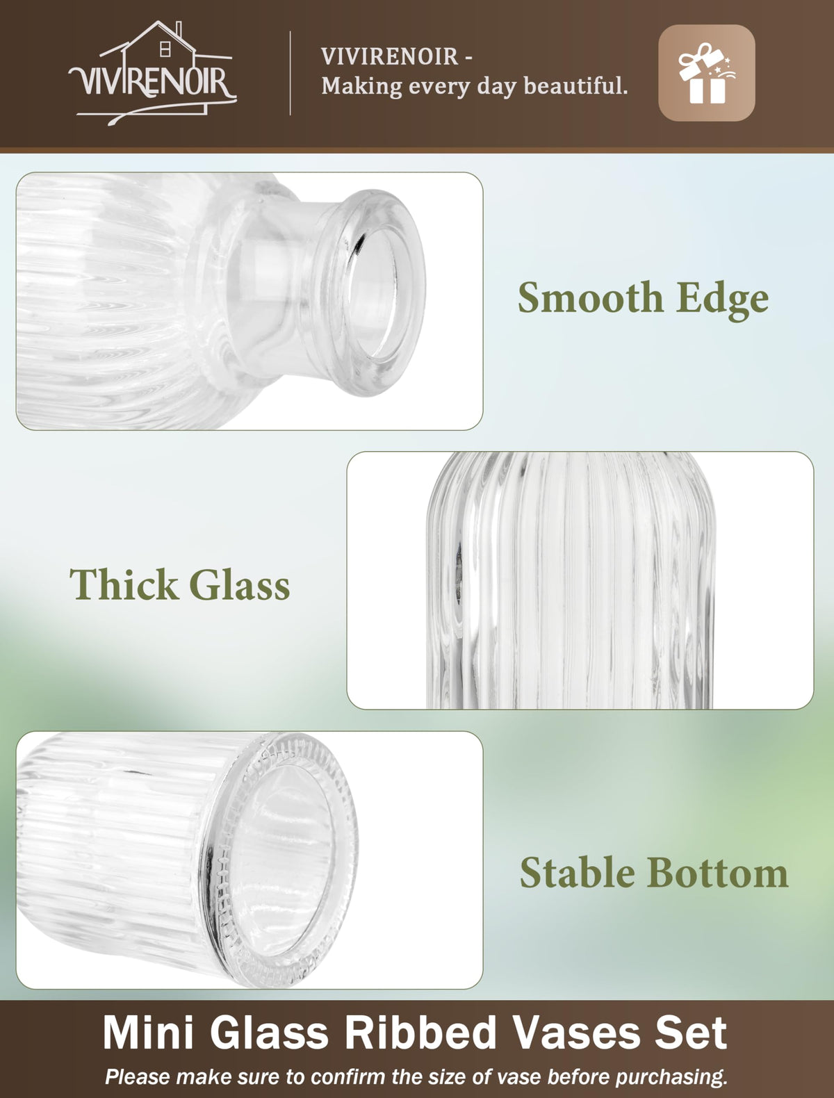 VIVIRENOIR glass bud vase set suits weddings and home decor.