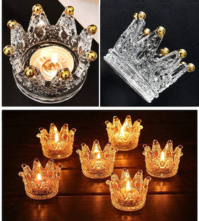 Vixdonos six-pack crown glass candle holders displayed on a decorated table