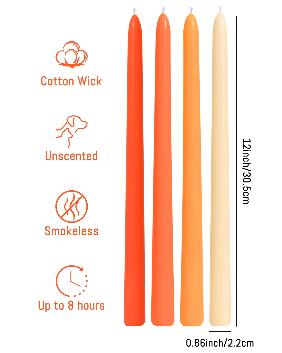Viyffo 12-inch orange taper candles on a dining table centerpiece