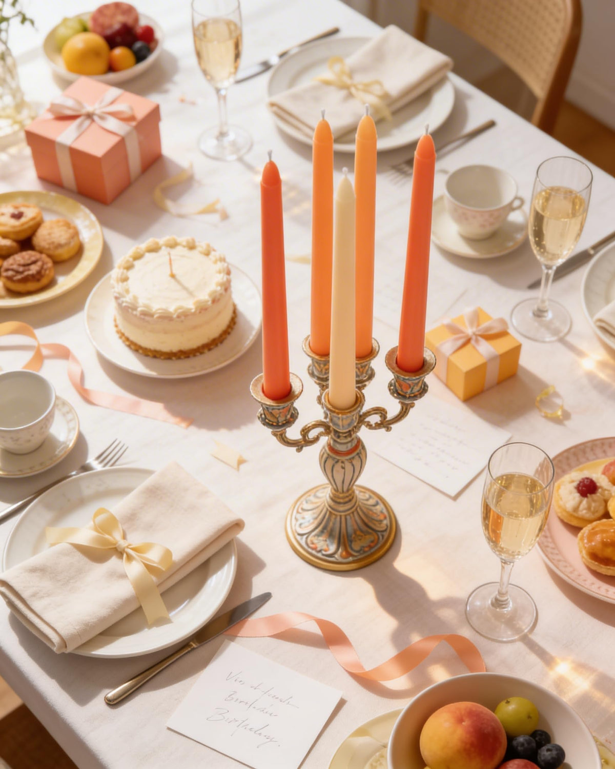 Viyffo wedding ambiance with unscented orange taper candles