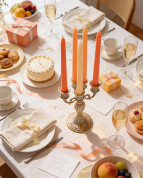 Viyffo wedding ambiance with unscented orange taper candles