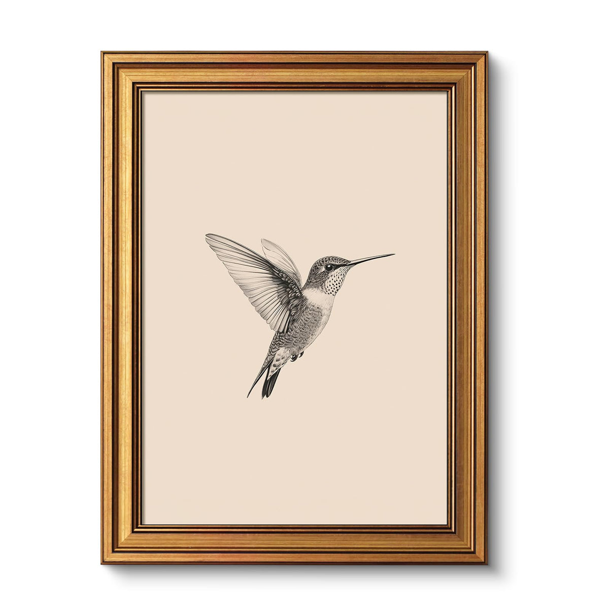 VIYYIEA hummingbird canvas in a vintage gold frame elevates living room style