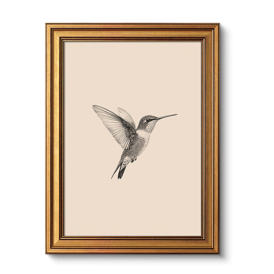 VIYYIEA hummingbird canvas in a vintage gold frame elevates living room style