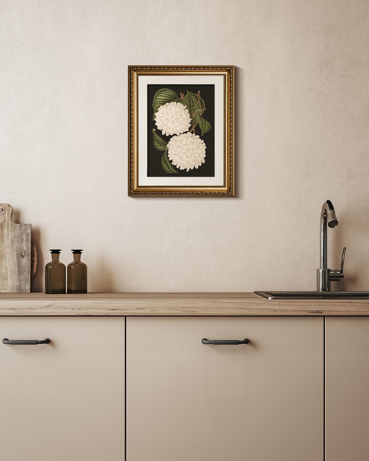 VIYYIEA white hydrangea canvas art enhances bedrooms with soft, calming floral detail.